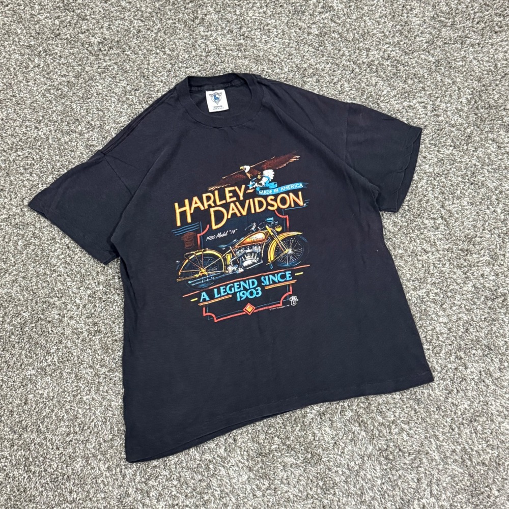 Vintage 1985 Harley Davidson 3D Emblem Santa Ana California 80s Shirt Holoubek M
